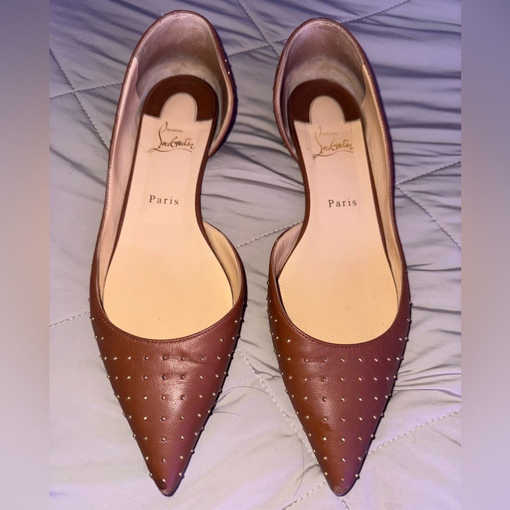 Christian Louboutin Brown Studded Flats